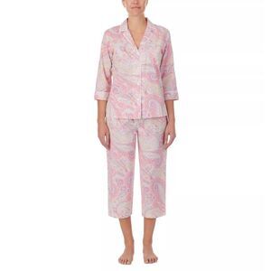 New! RALPH LAUREN Women's Paisley 2-Piece Woven Pajama PJ Set Top & Capri Pants